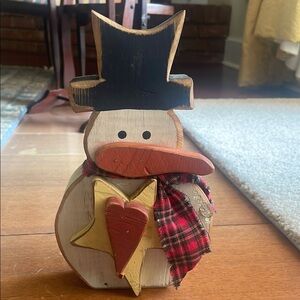 Rustic Snowman Holiday Decor with Black Hat and Red Scarf
